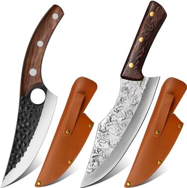 2-Piece Chef Knife Set, Kitchen Knives with Leather Sheath - Hand-Forged Chef Knives, Perfect for Slicing, Japanese Sharp Knife for Home (2 Pieces)