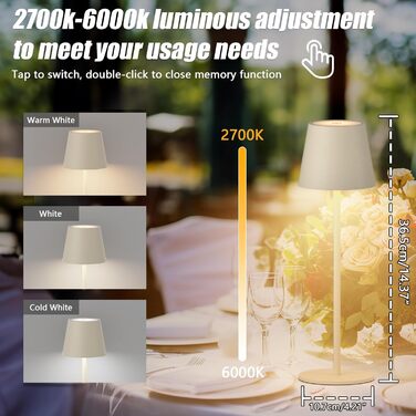 Aipsun: Бездротова LED-лампа настільна, акумуляторна, бежева, 6000mAh, регульоване світло (2700K-6000K), алюміній, IP54, вологостійка, для ресторану, спальні, бару, кемпінгу, 2 шт.
