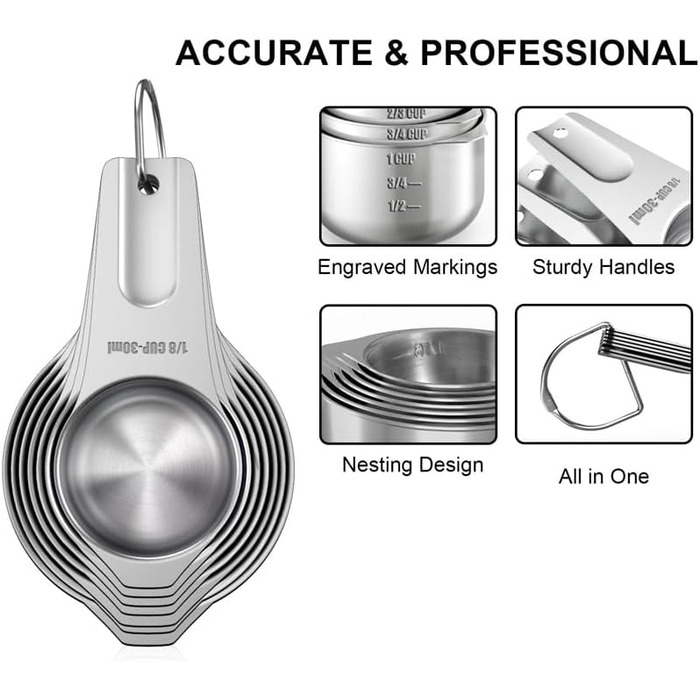 7-Piece Measuring Cup Set, Stainless Steel Nesting Measuring Cups