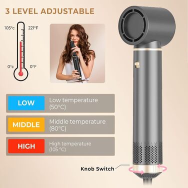 Фен-щітка 5 в 1 для волосся: укладання, випрямлення, завивання. Фен-щітка для жінок з насадкою, об'єм, Eurostecker (Сірий)