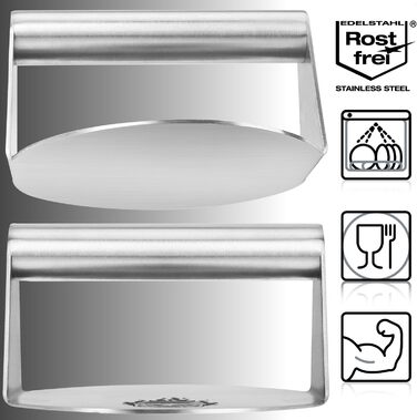 Пресс для бургерів COM-FOUR® Ø 14 см з нержавіючої сталі 430, Burger Smasher - прес для рівних котлет, придатний для миття в посудомийній машині, Fleischbeschwerer ідеально підходить для гриля та сковороди