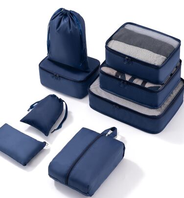 Органайзер для валізи Meowoo, набір 8 шт., Packing Cubes для подорожей та бізнесу, система зберігання багажу (Морська синя)