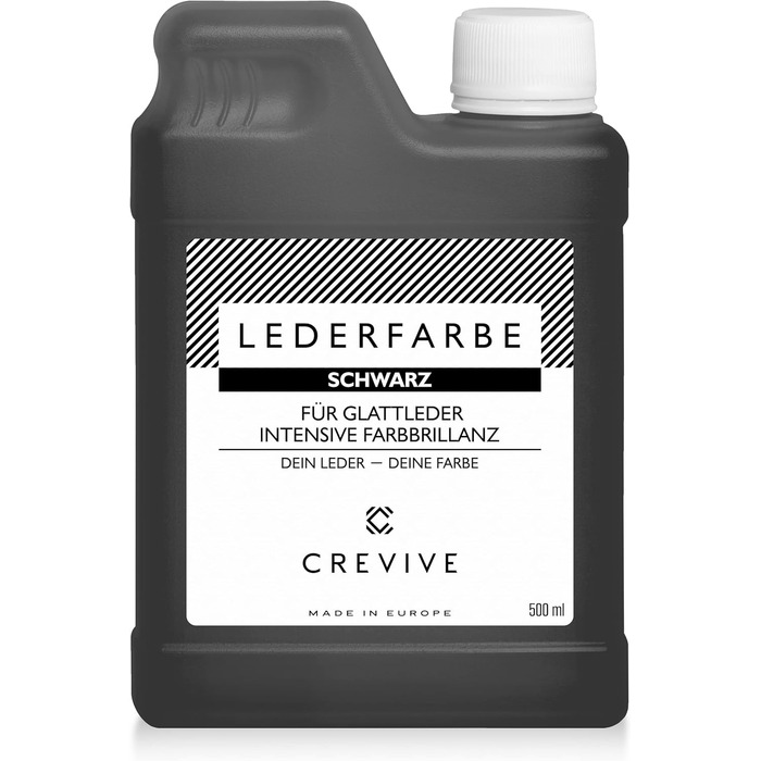 CREVIVE Leather Dye 500 ml – Color selectable – for genuine leather and faux leather for dyeing and recoloring leather – Black
