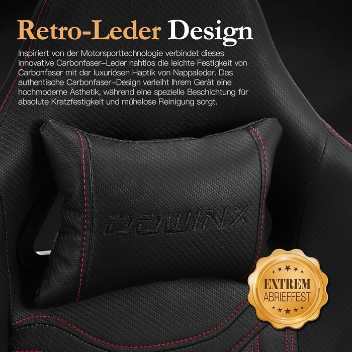 Ігровий крісло Dowinx з підголівником та масажем попереку, ергономічний геймерський крісло з підніжкою, офісне крісло з PU шкірою, чорний