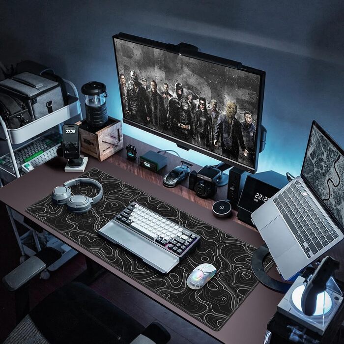 Ігровий килимок для миші Abetcabe Gaming XXL, підкладка на стіл 900 x 400 мм, чорний, з топографічним принтом
