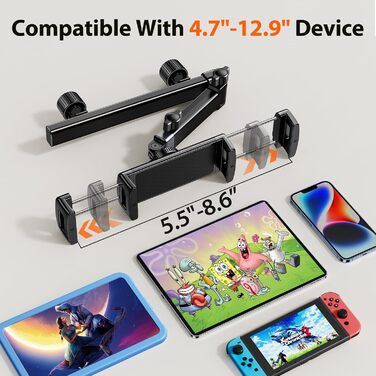 Тримач для планшета в авто, [алюмінієвий довгий кріплення] Тримач для планшету на підголівник авто, [надійно фіксується] Тримач для iPad в авто, чорний, H2