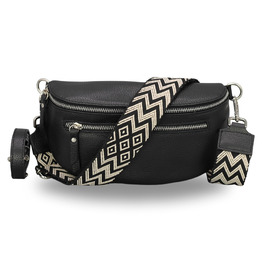 Жіноча сумка Brise Art Lucia з екошкіри, італійського виробництва: сумка через плече, поясна, 3 відділення (Чорний)