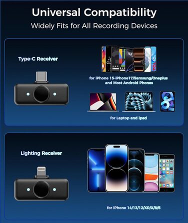 Мікрофон-петличка Aceele бездротовий для iPhone/Android/планшетів/ПК, Hi-Fi звук, шумозаглушення, 24 години роботи, радіус дії 50м, мініатюрний мікрофон для відео/стрімінгу/влогів/подкастів/інтерв'ю з кейсом для зарядки