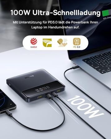 Power Bank Baseus 20000mAh 100W PD: Швидка зарядка для ноутбуків, MacBook, iPad, iPhone, Samsung та інших пристроїв (Чорний)