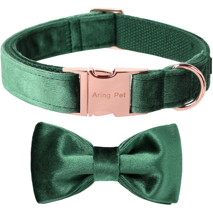 Елегантний ошийник для собак Aring з бантиком, темно-зелений, регульований, з м'якого велюру, подарунок для дівчаток та хлопчиків