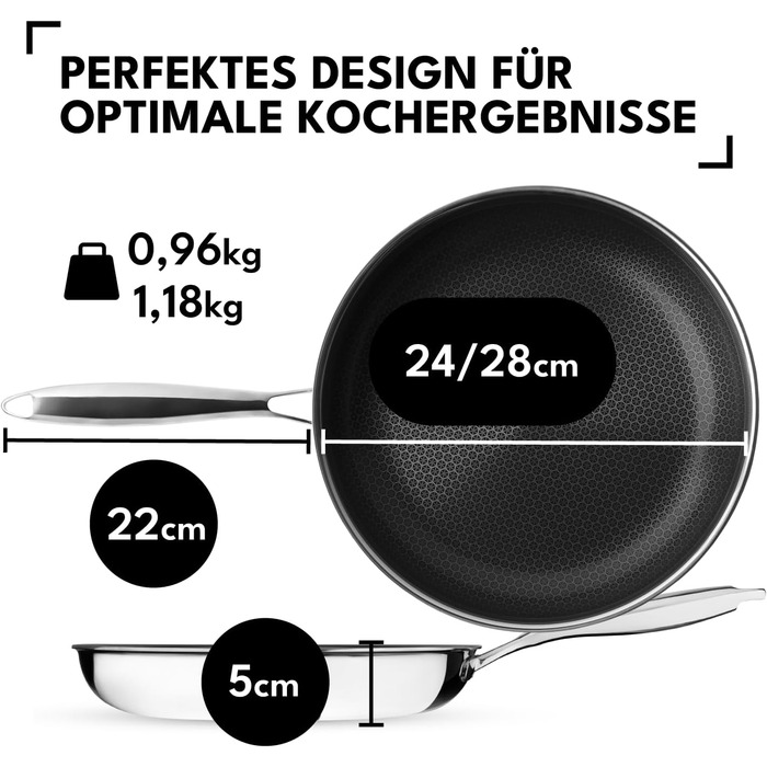 Набір сковорідок Onyx Cookware 24+28 см | Сковороди з антипригарним покриттям для індукційних плит | Сковороди для всіх типів плит | Стійке до подряпин антипригарне покриття | 3-шарова сталь/алюміній | Можна використовувати в духовці до 260°C | Без PFAS