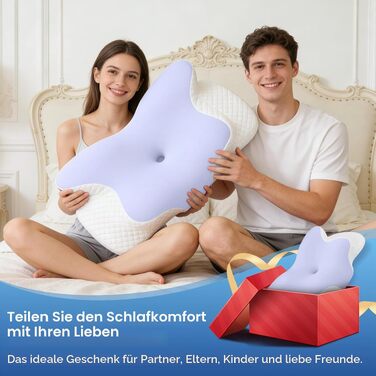 Ергономічна подушка з ефектом пам'яті Memory Foam для шиї та голови, ортопедична подушка для сну на боці, регульована висота, 62x41x13/11 см, світло-фіолетова