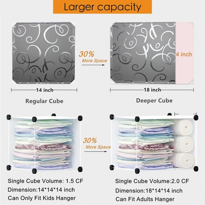 BRIAN & DANY 12-Cube Wardrobe, Modular Closet/Wardrobe Storage Shelf System, Plastic Closet with Doors & 2 Hangers, Additional Stickers Included (16 Cube, Black and White)
