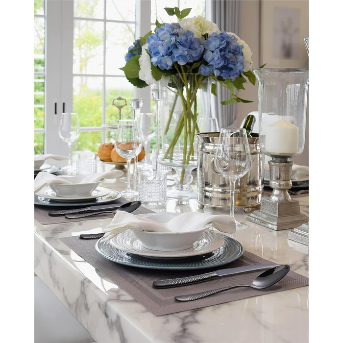 Сучасний набір столових приборів на 24 предмети: чорний, з нержавіючої сталі 18/10, з ножем 2-в-1 з хвилястим лезом, для 6 осіб