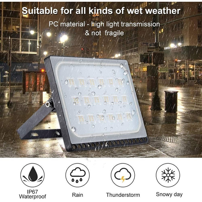 papasbox LED Floodlight Floodlight Spotlight, LED Floodlight Construction Light with Plug Waterproof IP65, 3000K Warm White, Ideal Wall Light Outdoor Lighting for Garden, Garage, Hotel (Warm White, 50W)