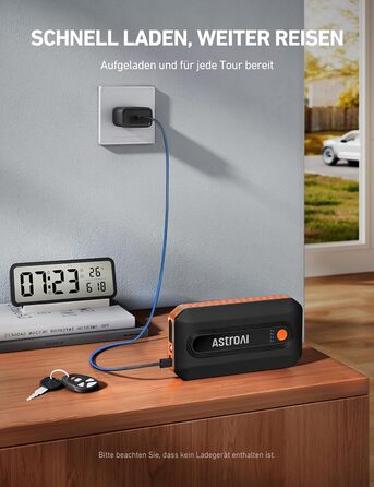 Powerbank AstroAI B8 для авто: пускова станція, 7.0л бензин/5.5л дизель, LED, QC 3.0 USB, 12V, Orange