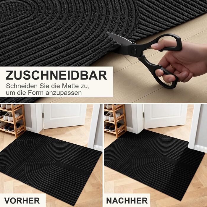 Килимок вхідний FEOMOS 60x90 см, протиковзний вологопоглинаючий килим для дому, передпокою та кухні, чорний