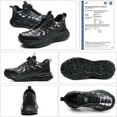 Черевики безпеки для чоловіків та жінок. Робочі черевики зі сталевим підноском. Легкі, спортивні, антипрокольні, чорного кольору (38-42 EU)