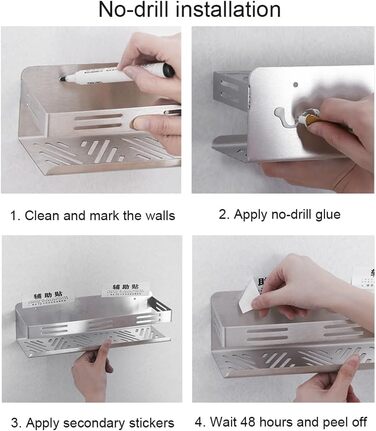 Melairy Shower Shelf No Drilling Bathroom Storage & Organization Shower Basket, Stainless Steel Bathroom Shelves with Two Hooks for Bathrooms and Kitchens