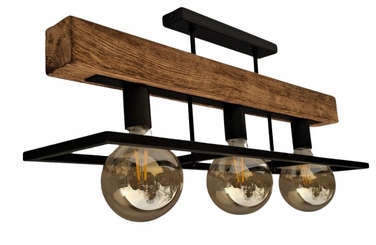 Люстра-ліхтар у стилі лофт з масивною дерев'яною балкою, дерево та метал