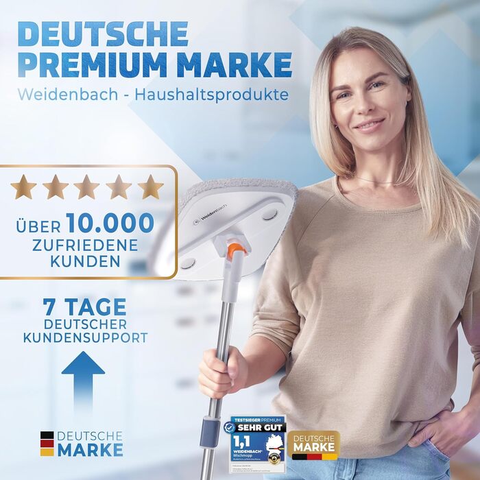 Набір для миття підлоги Wischmopp з відром | Система з 2 камери для розділення брудної та чистої води | Ефективний мийник підлоги з функцією віджиму | Сірі насадки