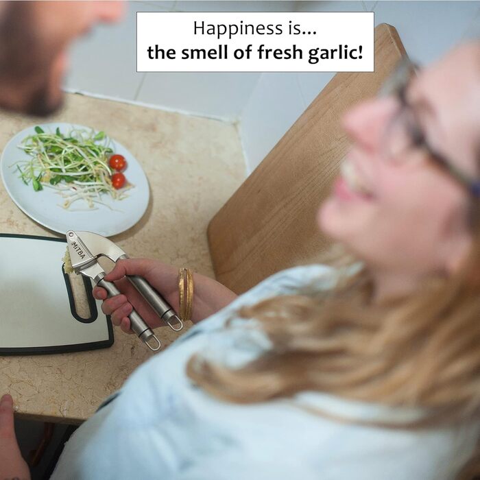 MiTBA Garlic Press Set with Non-Slip Handles - Includes Crusher, Silicone Peeler & Cleaning Brush