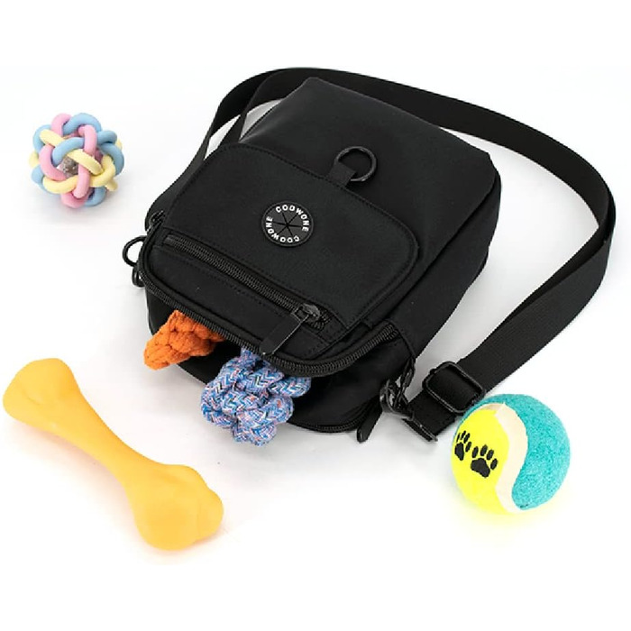 Сумка для собак COOWONE Leckerli-Tasche, чорна, водонепроникна, з тримачем для відходів, регульований плечовий ремінь, для дресирування, прогулянок