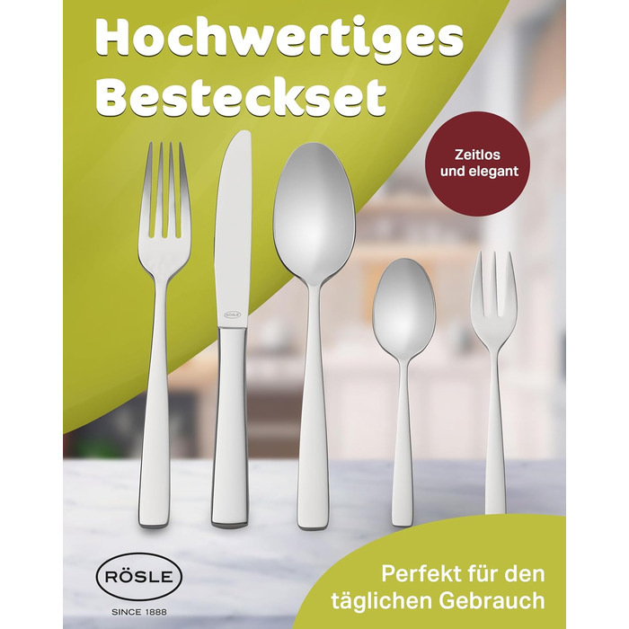 RÖSLE ELEGANCE Cutlery Set for 6 People – 30-Piece Highly Polished Stainless Steel 18/10 Cutlery Set – Premium Cutlery, Dishwasher-Safe Cutlery in an Elegant Gift Box, 30-Piece Dinner Cutlery Set