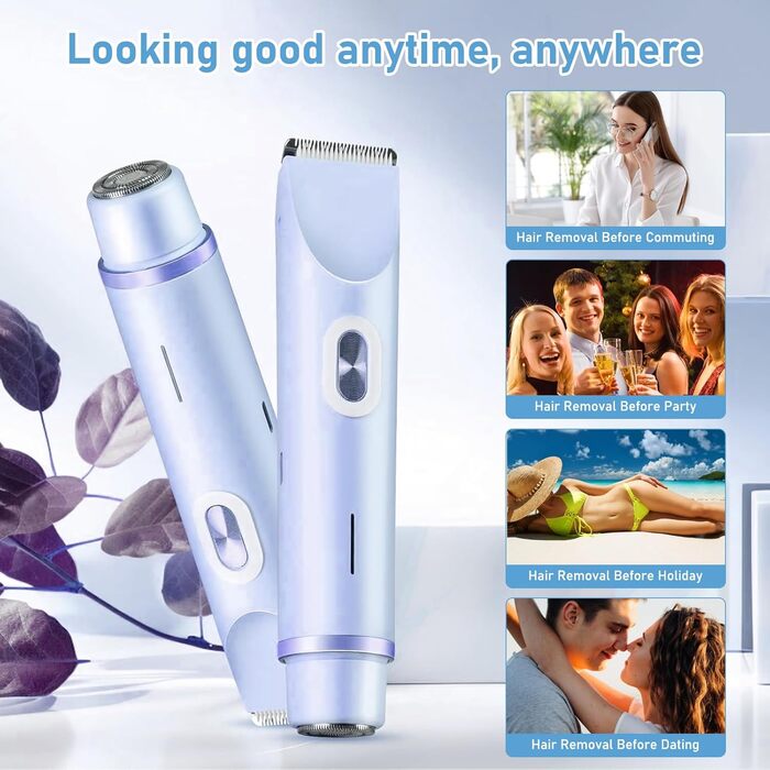 Електричний жіночий епілятор 2-в-1, Dual-Head, вологостійкий для обличчя, тіла, ніг та бікіні (Блакитний)