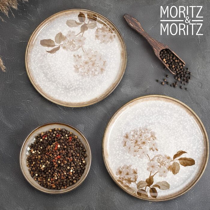 Набір посуду Moritz & Moritz BLOSSOM для 6 осіб (24 предмети) - Сучасний сервіз з ігровим дизайном, легкий у догляді, включає тарілки, миски та чашки. Сервіз з великими тарілками (2 шт.)