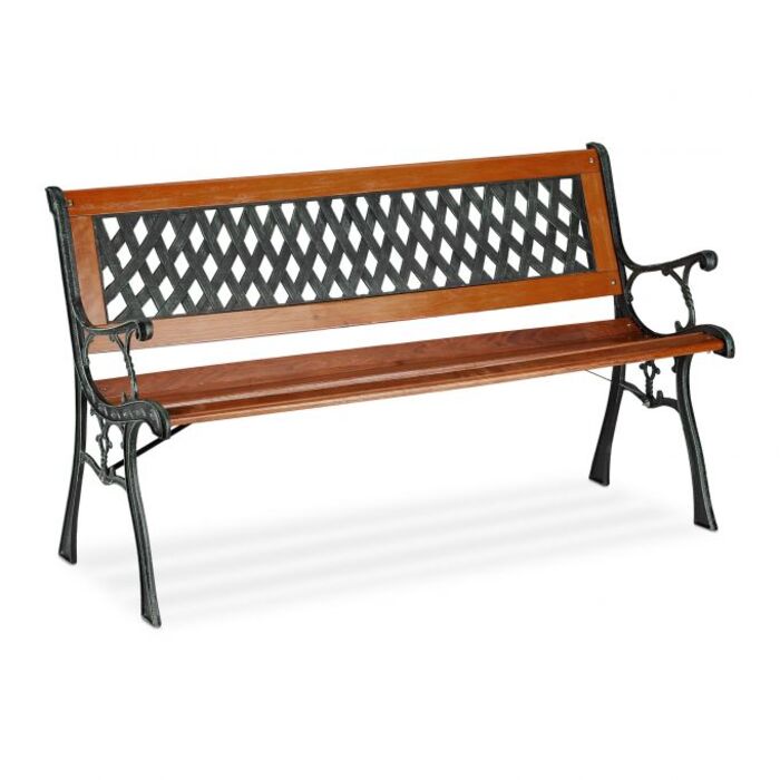 Relaxdays Garden Bench, Wood & Cast Iron