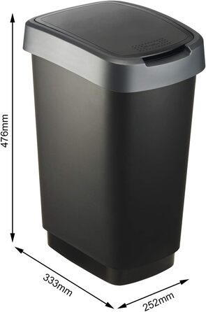 Відро для сміття Rotho Twist 25л з кришкою, пластик (PP), BPA-free, чорний/сріблястий, 25л
