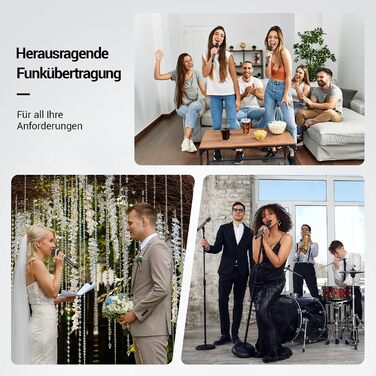 TONOR Система мікрофонів Dual Wireless, бездротова караоке мікрофонна система, 60м радіус дії, сірий колір