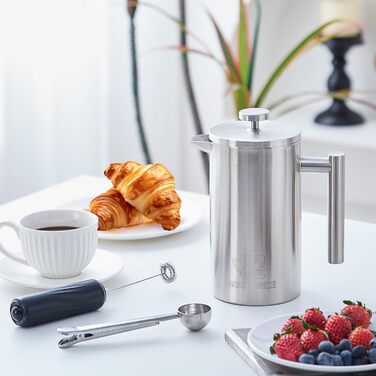 Набір для приготування кави френч-прес, 1 літр, з молочний спінювач, з нержавіючої сталі, термоізольований