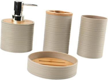 Набір аксесуарів для ванної кімнати Perfk: мильниця, стакан для води, тримач для зубних щіток, зелений (бежевий)