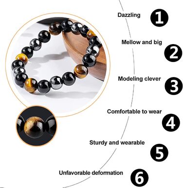 Браслет з тигровим оком, чорним турмаліном, обсидіаном та гематитом. Захисний браслет для чоловіків та жінок. Подарунок для друзів, чоловіка, батька (еластичний)