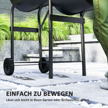 Сталевий вугільний гриль Outsunny BBQ Smoker з кришкою, термометром, колесами, полицею, мобільний гриль-візок з регулюванням подачі повітря, кошик для вугілля, вугільний гриль для барбекю, кемпінгу, саду 109x60x120 см | Aosom