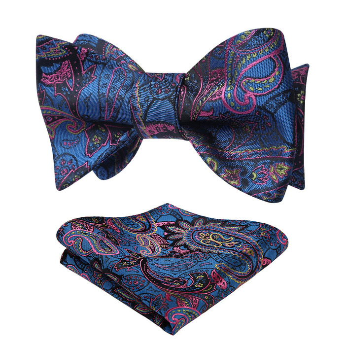 Чоловічий кишеньковий хустинка HISDERN з візерунком пава, жаккард, для весілля, вечірки, самостійне зав'язування, розмір універсальний, темно-синій / рожевий