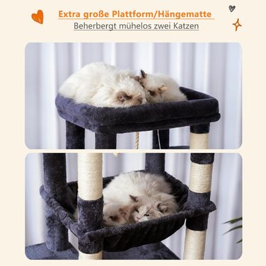 Котячий будиночок Heybly Kratzbaum з декою, для великих котів, котячий комплекс, великі платформи, гніздо, 50 x 50 x 153 см, HCT050MU (димно-сірий)