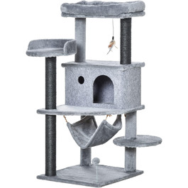 Кігтеточка PawHut для котів з тунелем, гамаком та платформами, 48x48x107 см, сіра