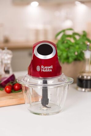 Russell Hobbs Mini Electric Chopper [Glass Bowl with Storage Lid] Desire Red (500ml, Vegetable Chopper, Mixer, Multi- & Universal Chopper for Vegetables, Fruit & Meat) 24660-56 Mini Chopper