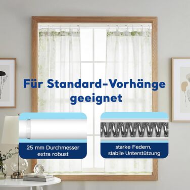 Штанга для карнизів без свердління – діаметр 25 мм, 1 шт. Регульована телескопічна штанга для кріплення, для штор, душової завіси та гардеробу (білий, 71-98 см)