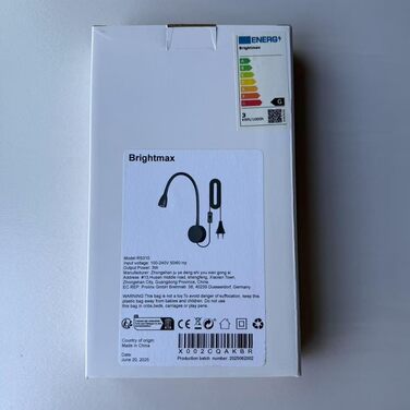 Світлодіодний настінний світильник для читання 3W теплий білий 3000K чорний, з вимикачем на шнурі