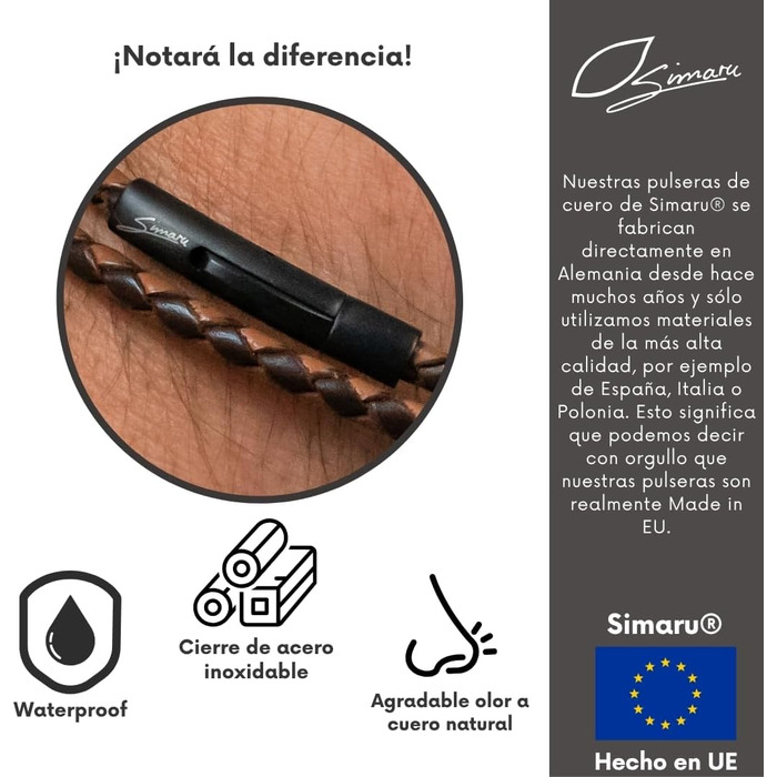 Браслет шкіряний Simaru Premium, виготовлено в Німеччині, унісекс, коричневий, обхват зап'ястя 17-18 см