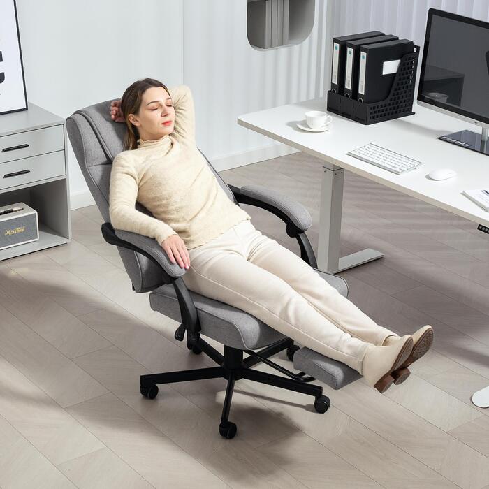 HOMCOM Office Chair with Massage Function Ergonomic Executive Chair with Recline Function Footrest Height Adjustable 360° Swivel Desk Chair Computer Chair with Linen Look, Grey | Aosom