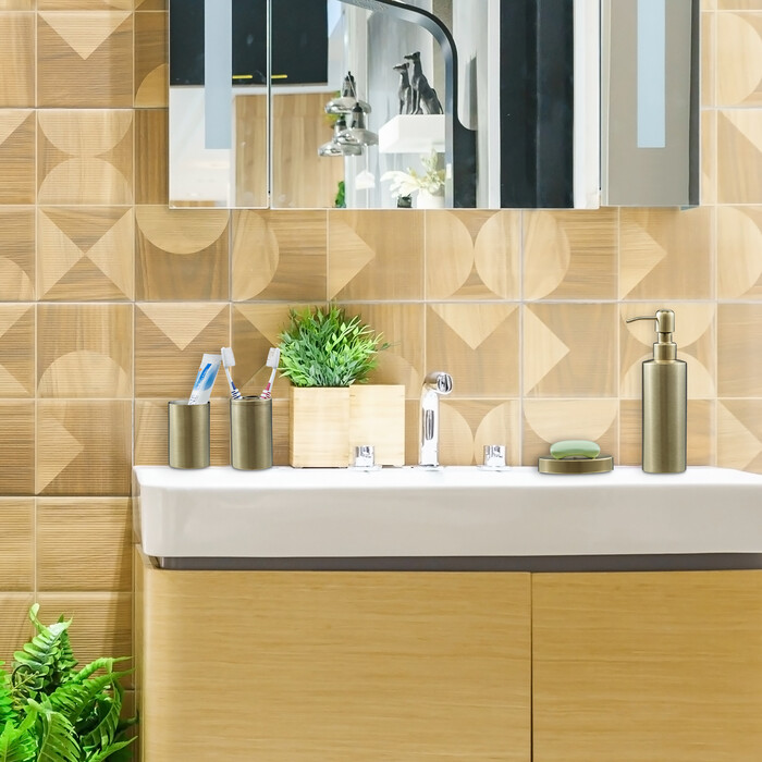 Relaxdays 4-Piece Bathroom Set in Gold