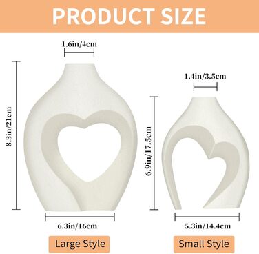 Керамічні вази у формі серця, 2 шт. Матові вази для декору столу, весілля, їдальні, вітальні, офісу, дому