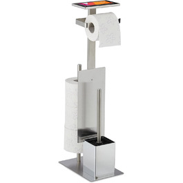 Набір для ванної кімнати Relaxdays з тримачем для туалетного паперу, щіткою для унітазу та підставкою, з полицею, 69x25x18 см, сріблястий