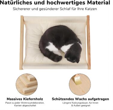 Cat bed and dog bed, elevated, large, and breathable, made of high-quality birch plywood, 53W x 42L x 25H cm - Ideal for cats and small dogs (white)