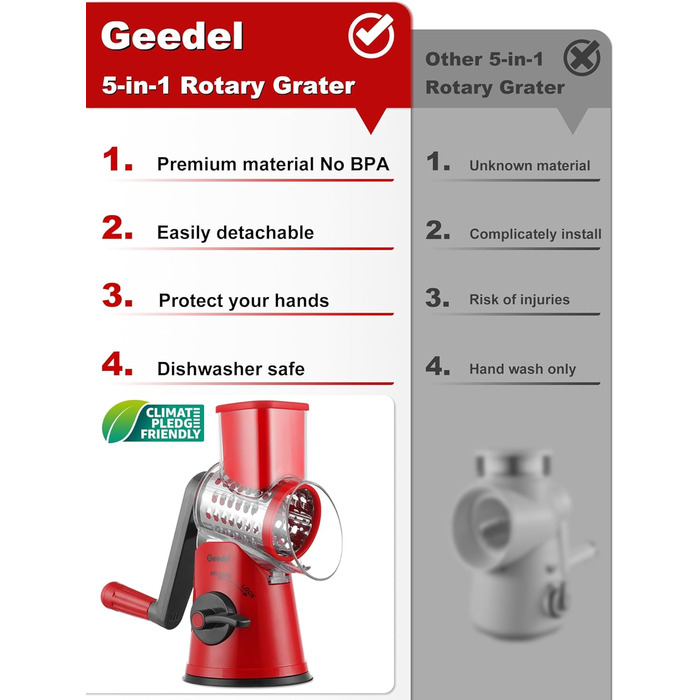 Трока для овочів та сиру з 3 наборами лез, біла (червоно-чорна, 5 лез)